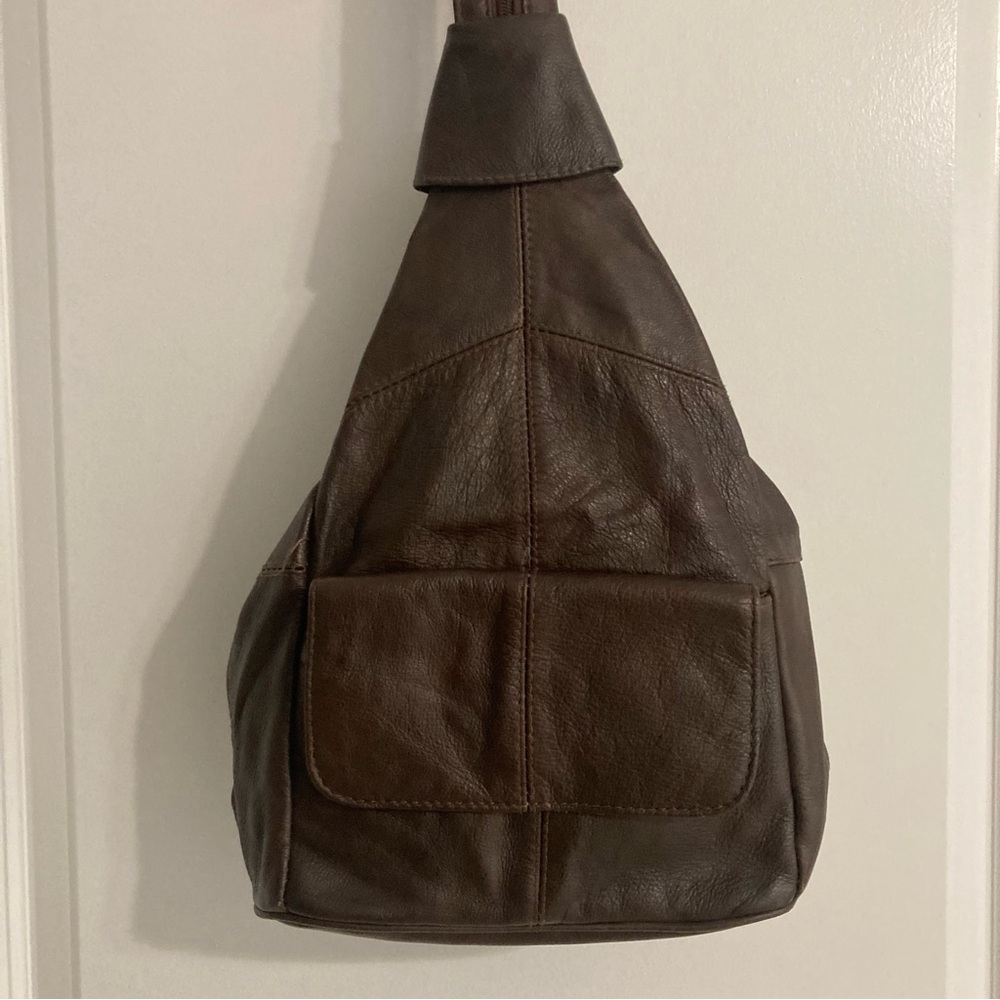 100% Leather Sling BOHO Travel/Every Day Backpack Brown - Picture 7 of 14